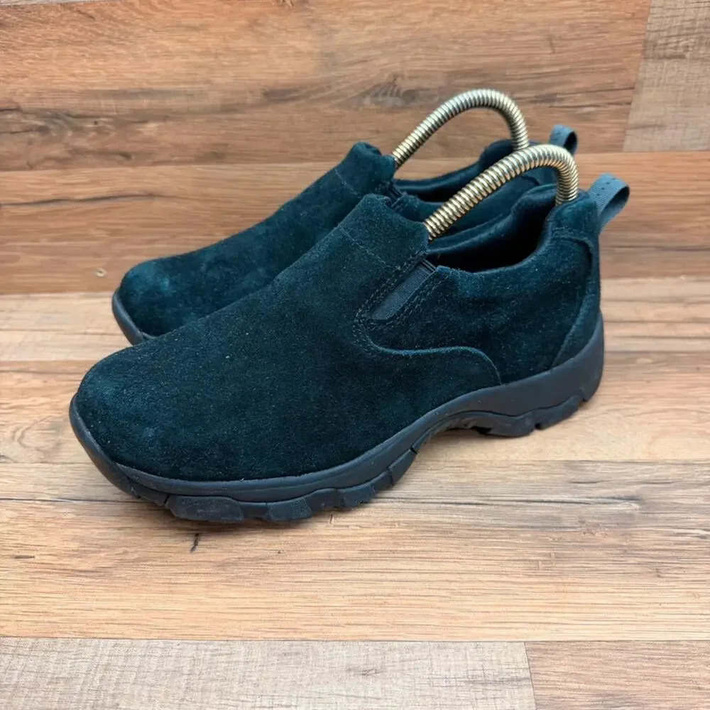 LL Bean Size 8 Women Black Suede Slip On Clog Shoes